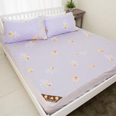 【奶油獅】怡情葉語系列-台灣製造-100%精梳純棉床包三件組(幻紫)－雙人5尺