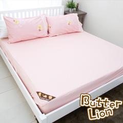 【奶油獅】素雅葉語系列-台灣製造-100%精梳純棉床包三件組(粉紅)－雙人加大6尺