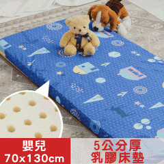 【米夢家居】 夢想家園-冬夏兩用馬來西亞進口100%天然乳膠嬰兒床墊-深夢藍(70X130cm)