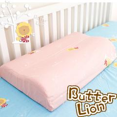 【奶油獅】正版授權~乳膠、記憶工學中枕專用100%純棉枕頭套(粉紅*2入)