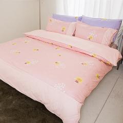 【奶油獅】素雅葉語系列-100%精梳純棉-床包兩用被套三件組(粉紅)-單人3.5尺